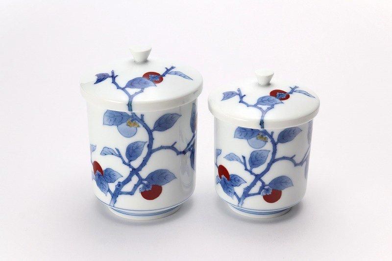 柿右衛門窯 染錦柿文組湯呑(外蓋)