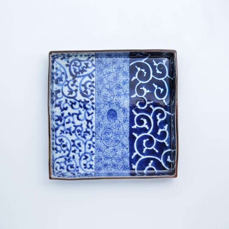 唐草描分け 7寸正角皿 | 福泉窯の美しい器 - 有田焼のまるぶん