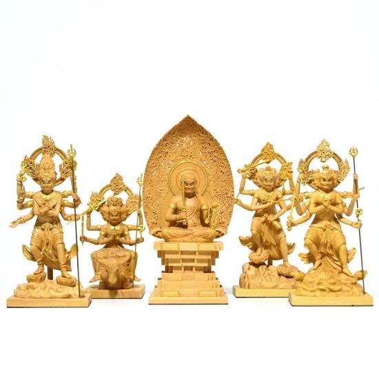 小仏】東寺形五大明王セット 柘植 金泥仕様