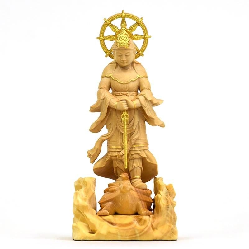 小仏】柘植妙見菩薩立像 金泥仕様 総高12cm