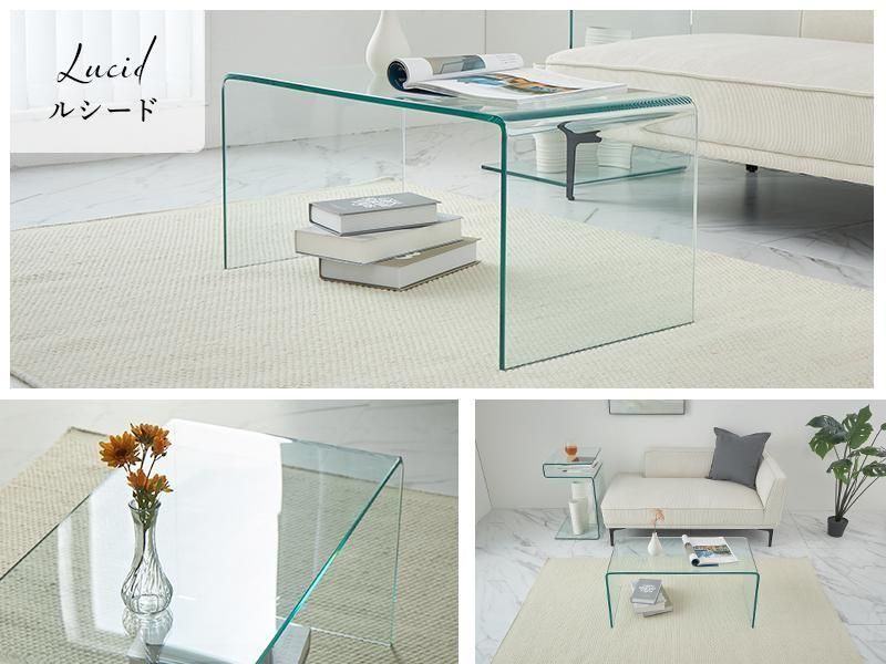 曲げ硝子天板がおしゃれなローテーブル。クリアでかわいい韓国
