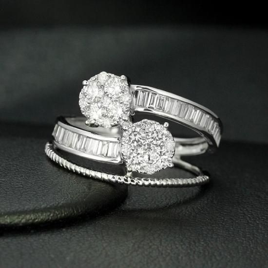 ダイヤモンド リング K18 ホワイトゴールド 1カラット バケット カット