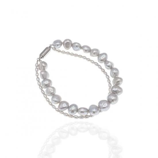 ≪マグネットで着脱≫ 淡水真珠2連ブレスレット 約2.5-8.5mm 真鍮 y-v