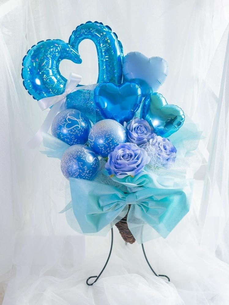 卓上 ハートバルーンミニフラスタ ブルー | バルーン＆フラワー