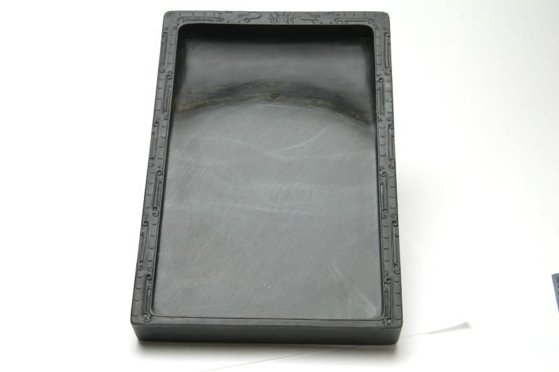 歙州硯 水波羅紋や金暈金星の美石】◇龍尾山◇唐木共箱◇歙硯◇長方六