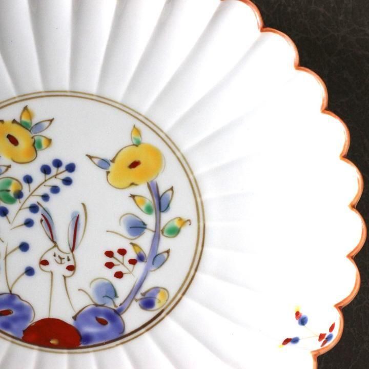 空萌工房 田口紀美子 うさぎガーデン 菊割7寸皿 白 - 作家ものの器と