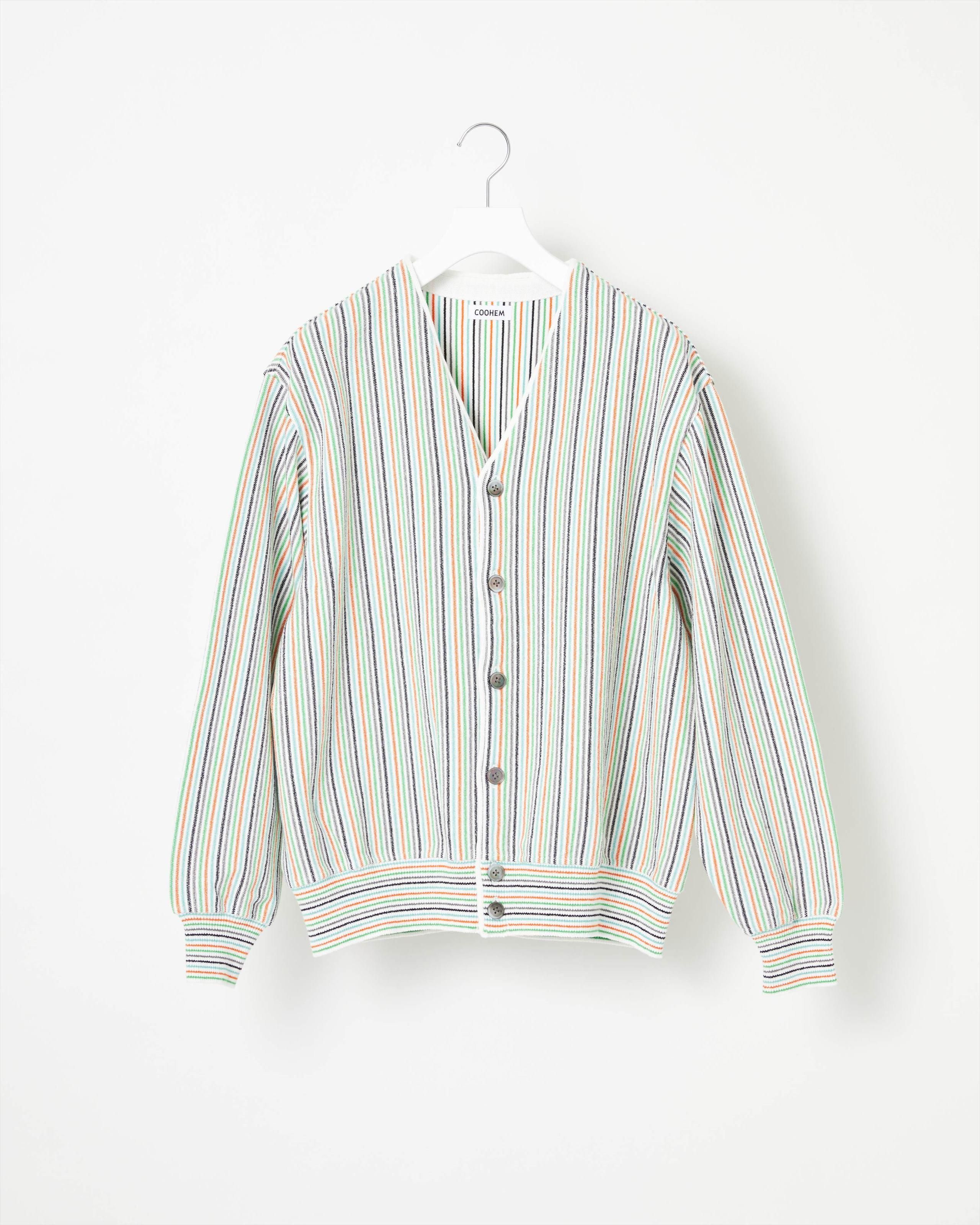 WAVE COTTON MULTI BORDER KNIT CARDIGAN - Yonetomi STORE ONLINE
