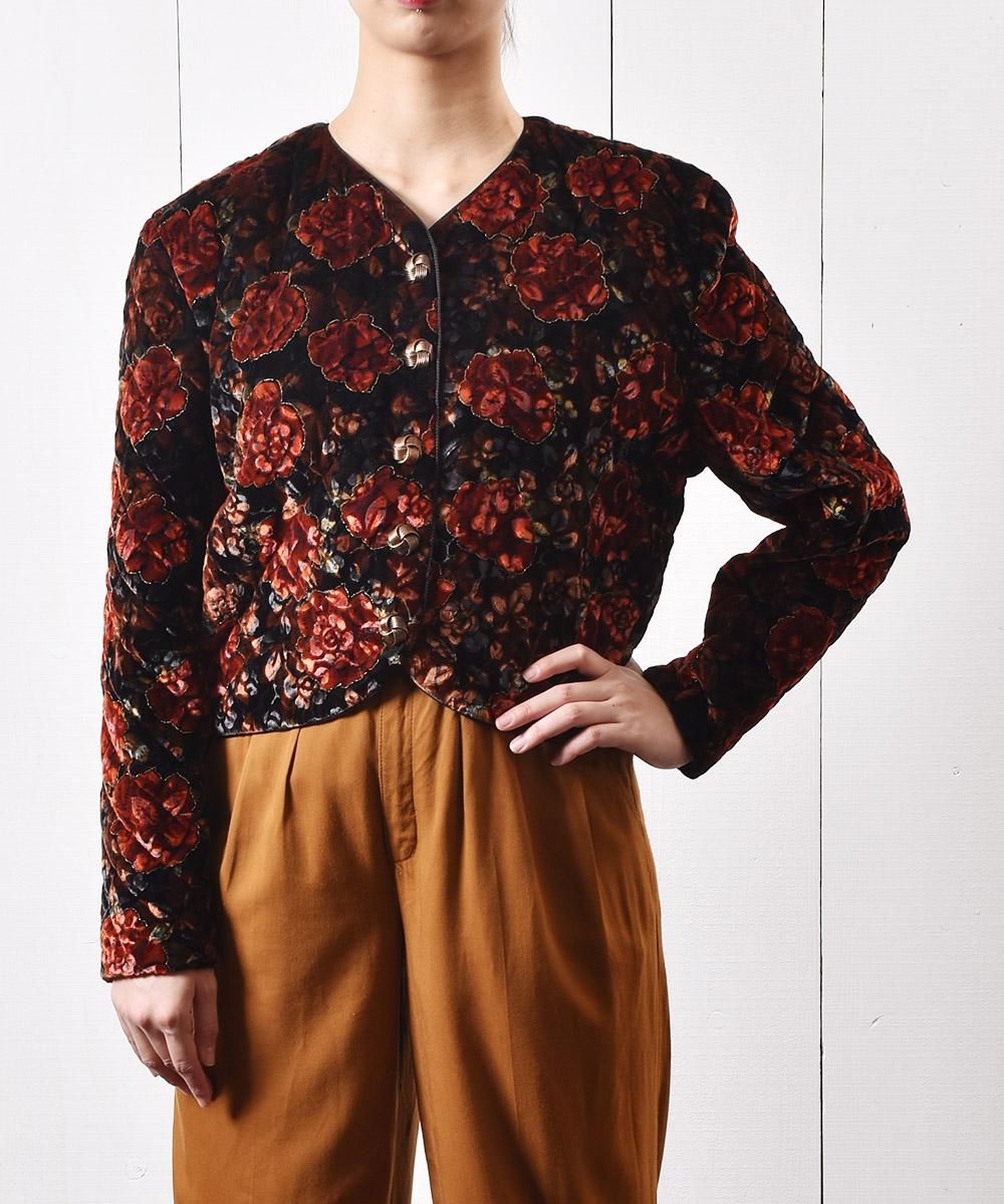 アメリカ製 花柄 ベロア キルティング ラメ ジャケット｜