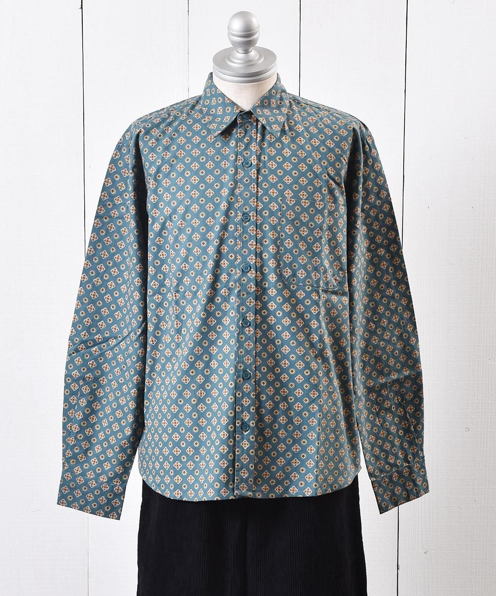 4色展開】「Backers」小紋柄 長袖シャツ グリーン - 古着屋