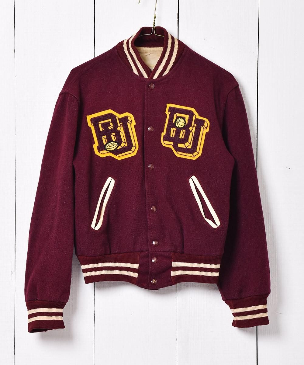 ワッペン付き メルトン スタジャン ワインレッド - 古着屋