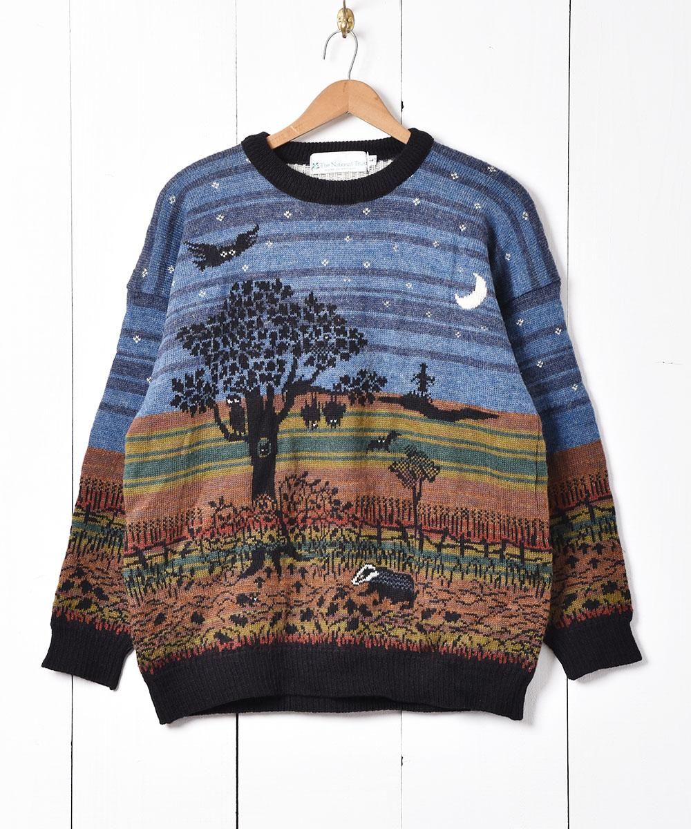 イギリス製 アニマル柄 クルーネックセーター - 古着屋