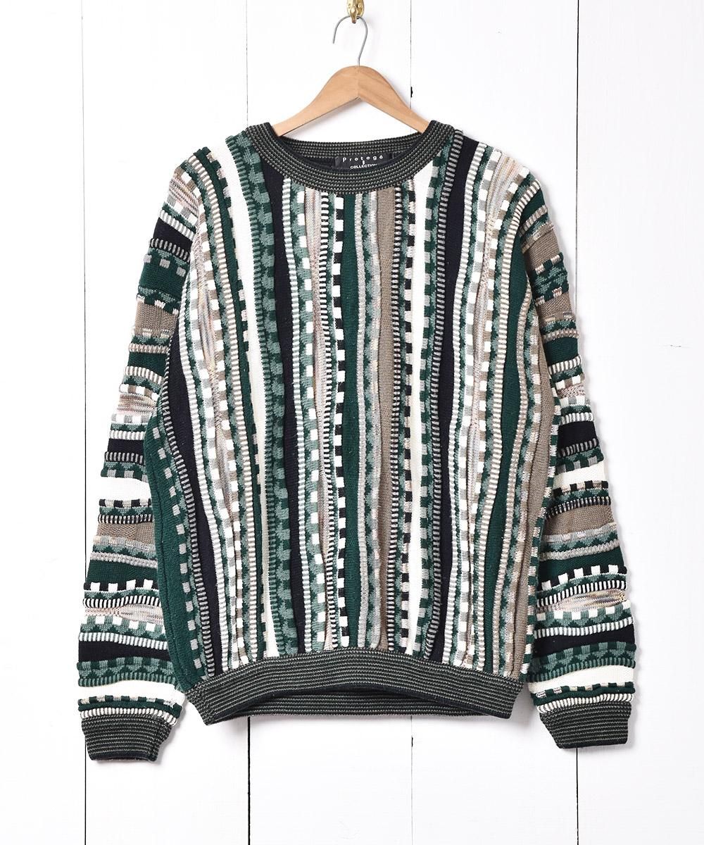 アメリカ製3Dニット セーター グリーン系 - 古着屋グレープフルーツ