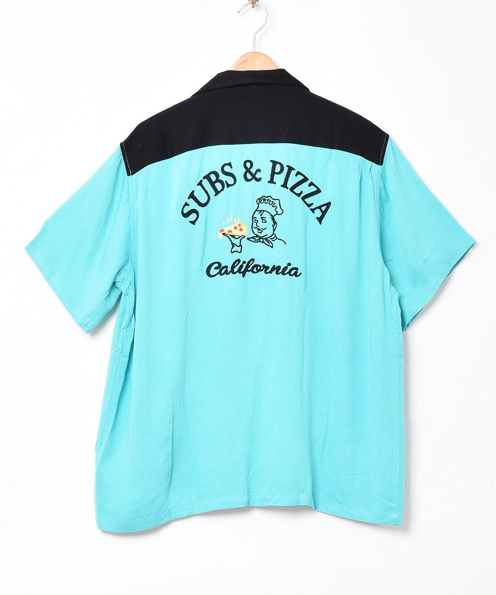 2色展開】「Backers」刺繍 ボウリングシャツ ブルー - 古着屋