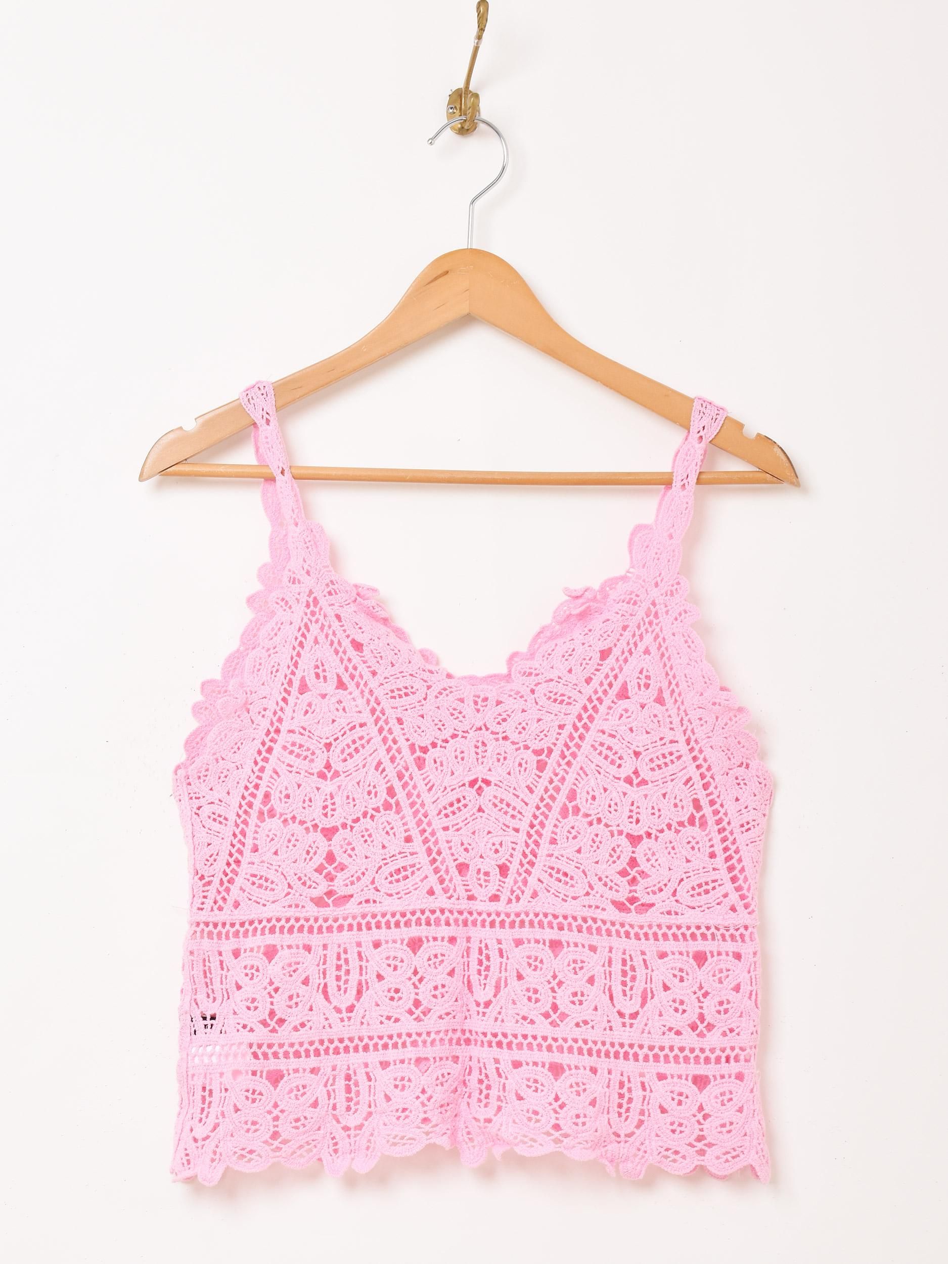 3色展開】「Elcamino」トライアングル クロシェキャミソール ピンク