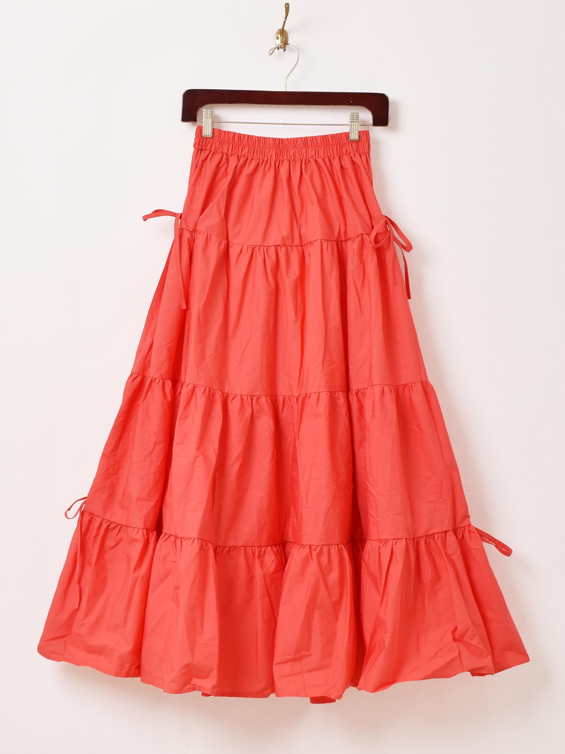 3色展開】「Meridian」リボン ボリューム ティアードスカート レッド