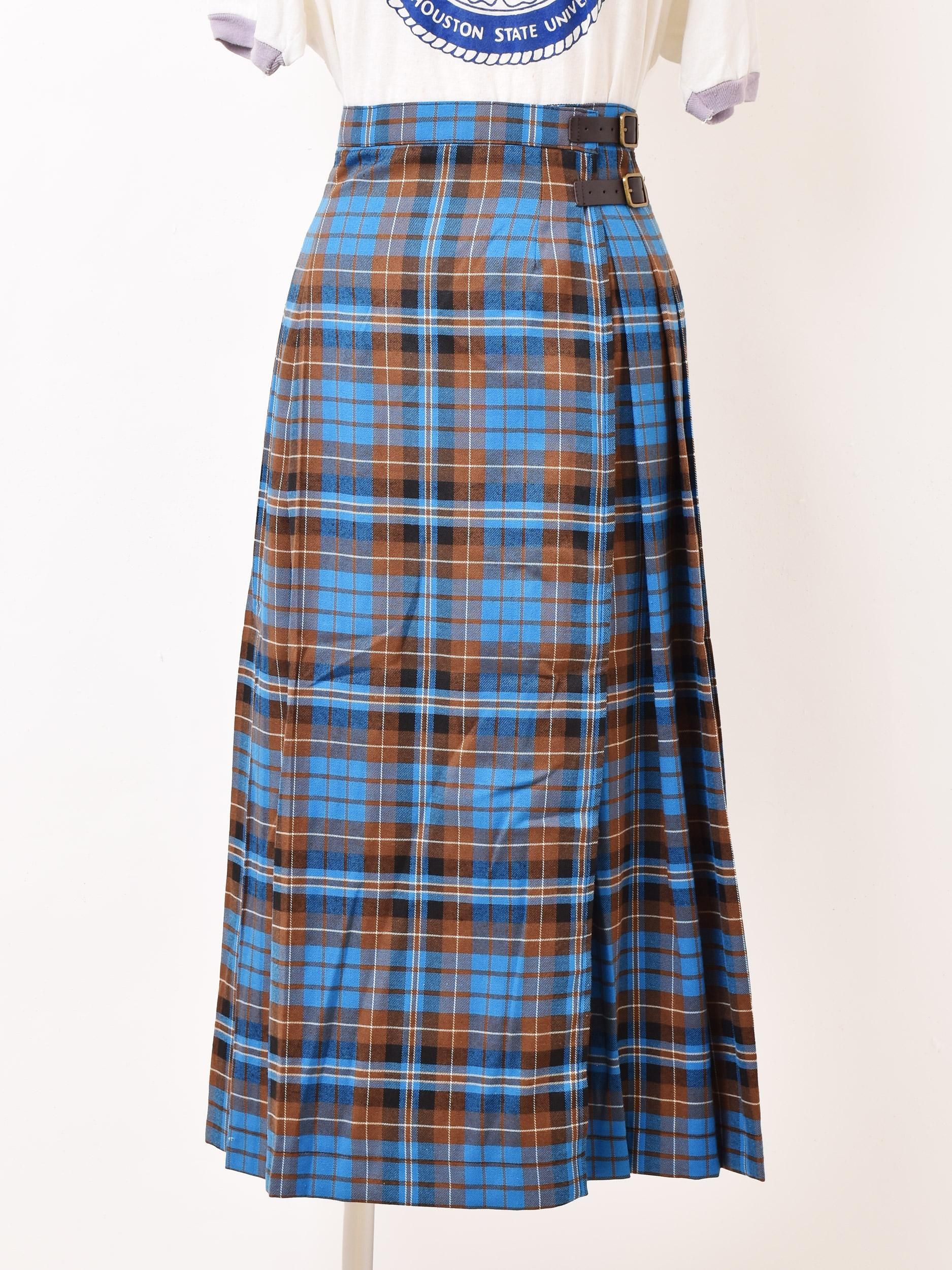 3色展開】「Meridian」チェック柄 ラップスカート ブルー - 古着屋