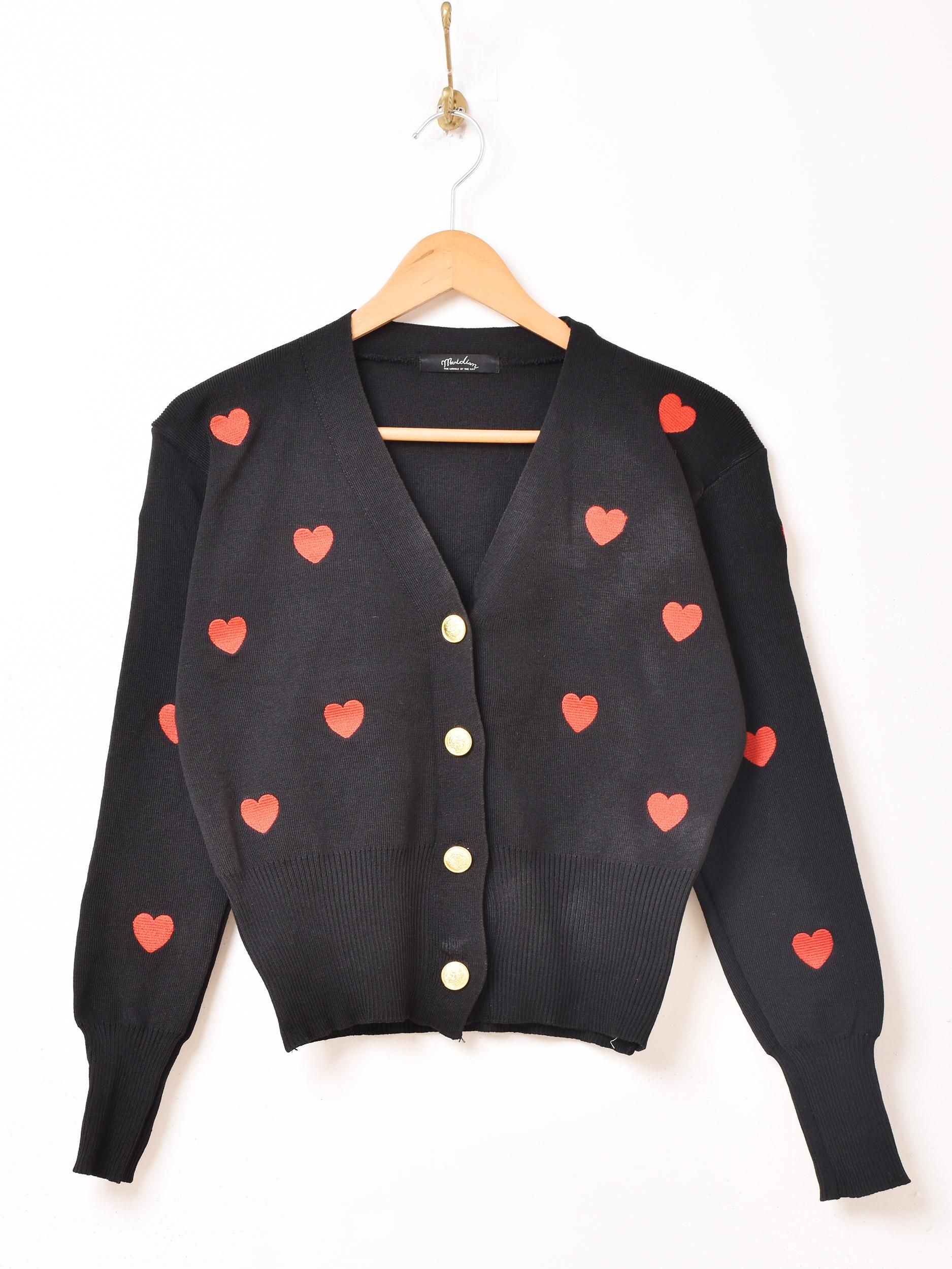 ハート刺繍 Vネックカーディガン | Meridian - 古着屋グレープフルーツ