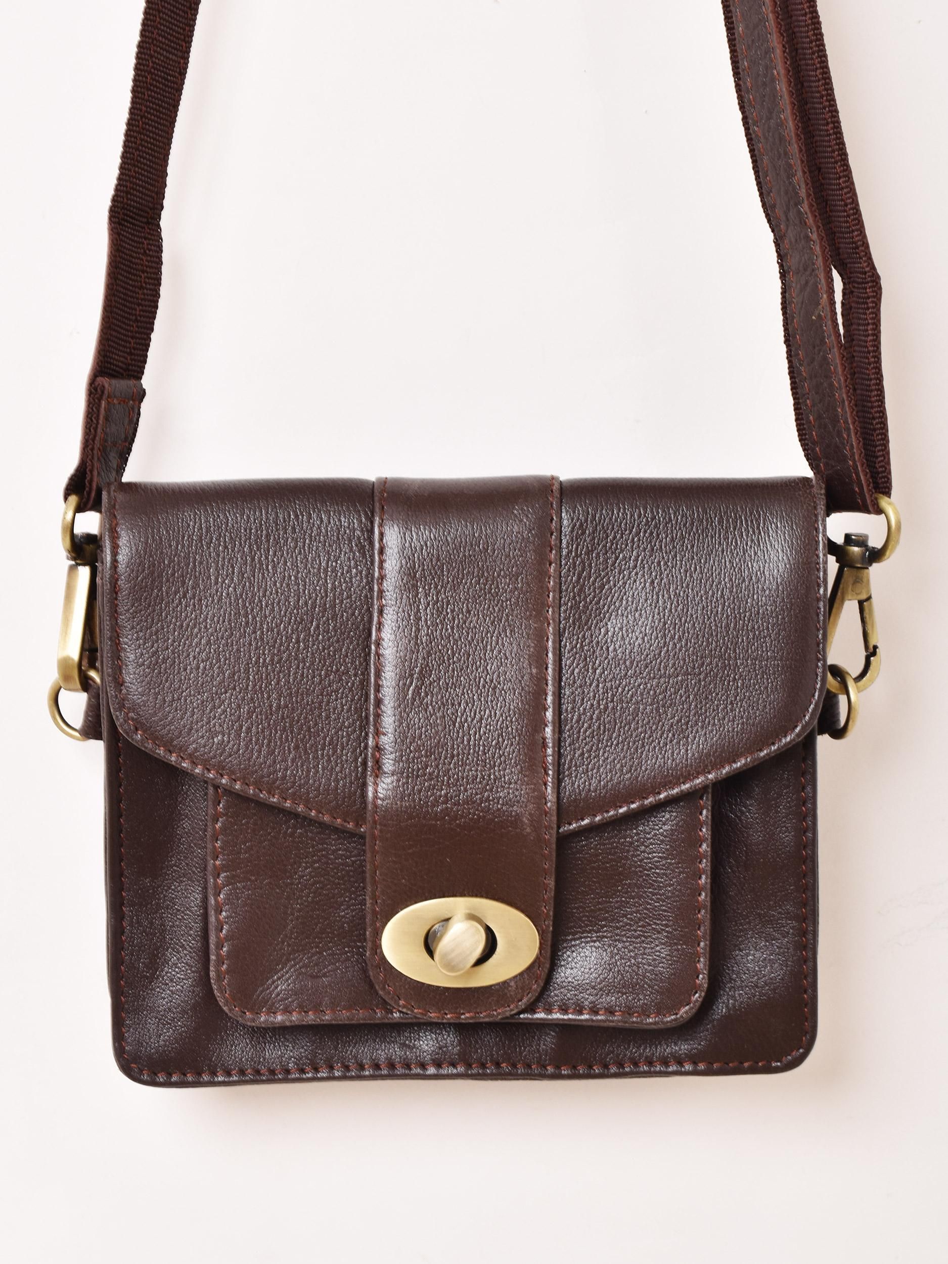 レザー ミニショルダー バッグ | ブラウン - 古着屋グレープフルーツ