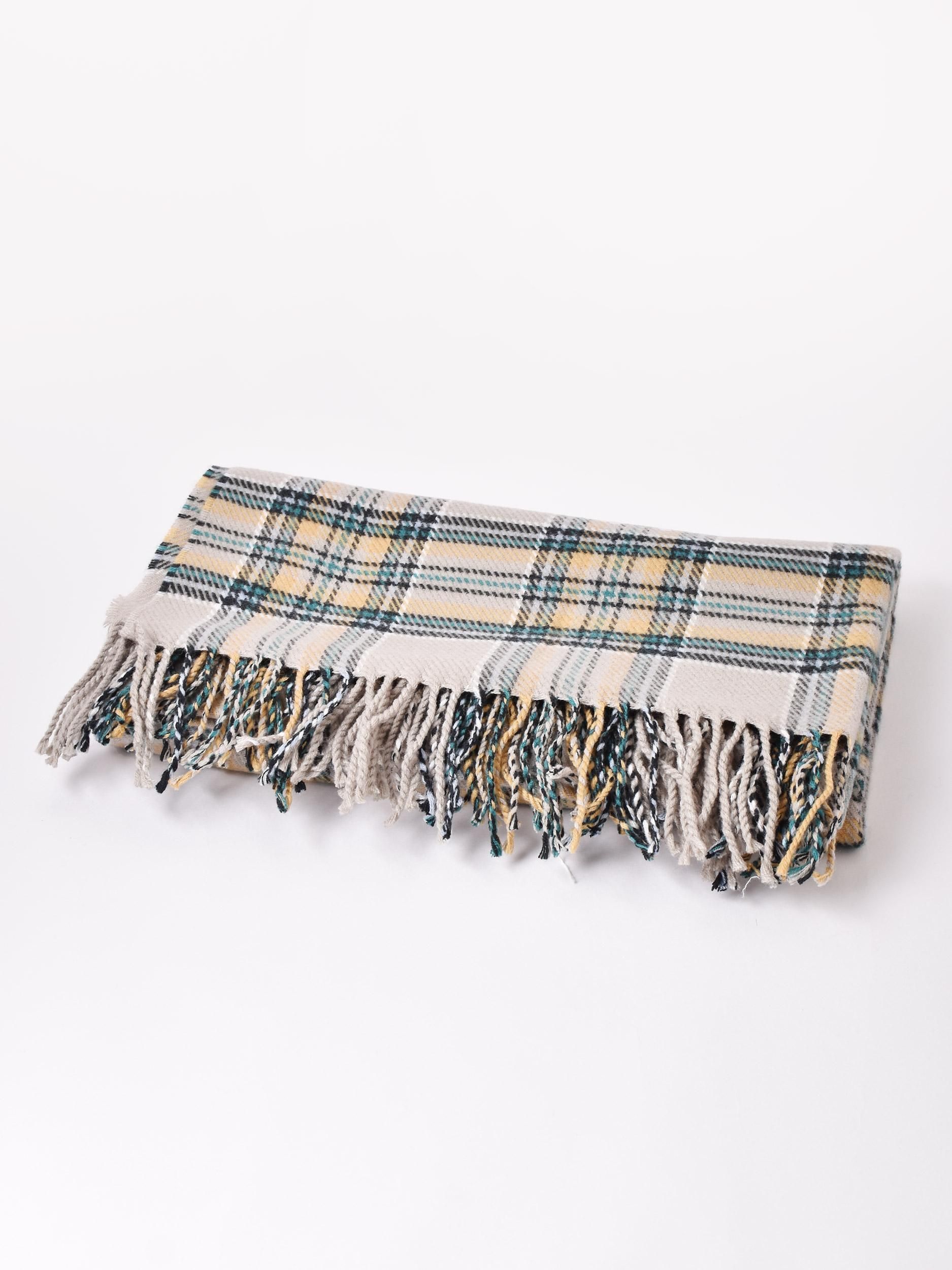 大判チェック柄ストール | グレー×グリーン - 古着屋グレープフルーツ