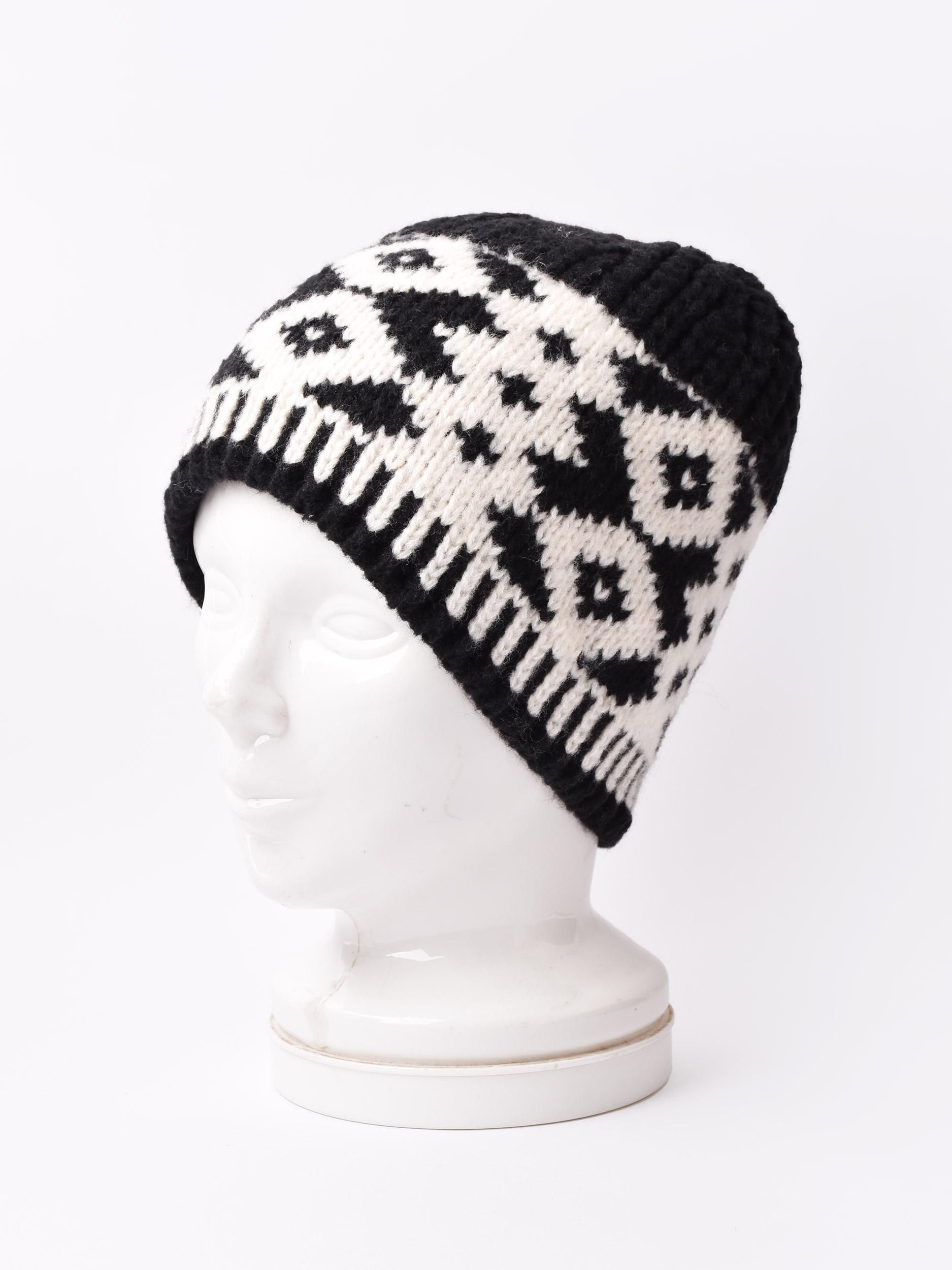 ネイティブ柄ニットキャップ | ブラック - 古着屋グレープフルーツ