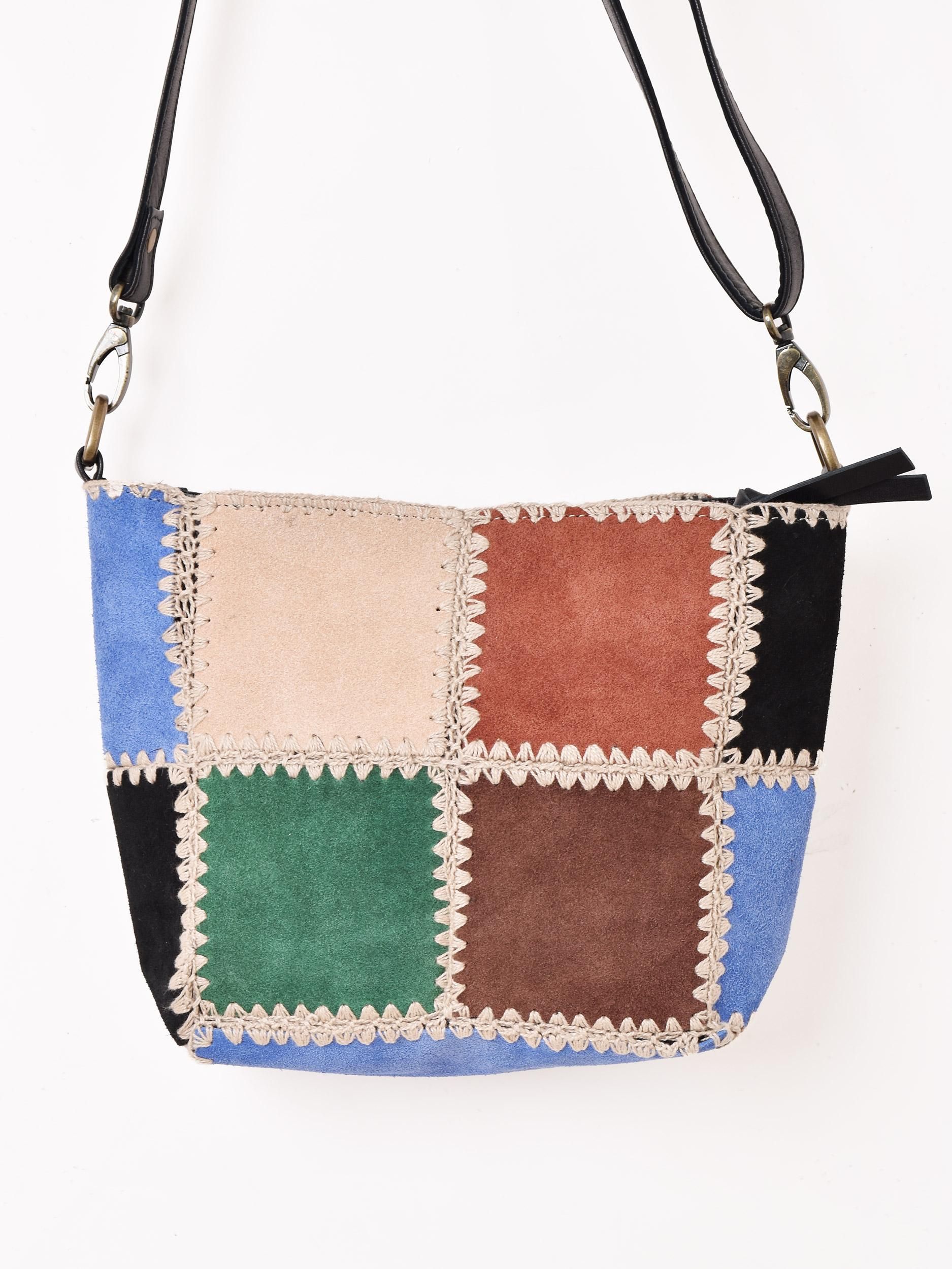 スエード パッチワーク ショルダーバッグ | 本革仕様 - 古着屋