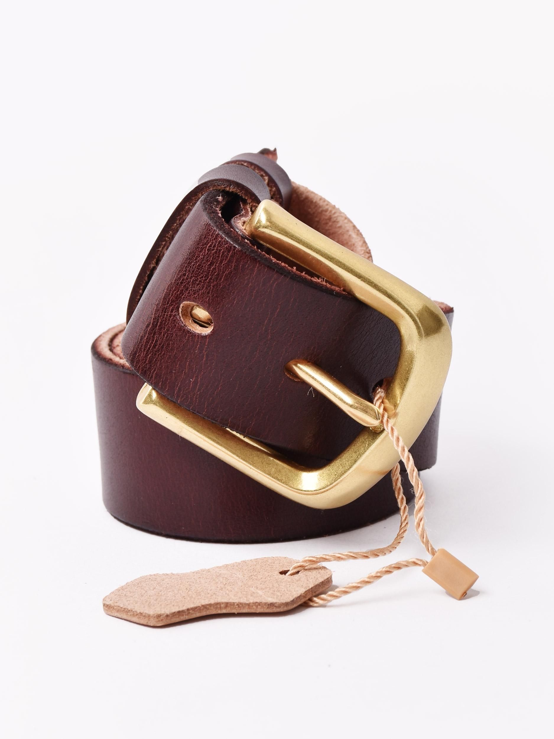 ゴールドバックル レザーベルト | ワインレッド - 古着屋