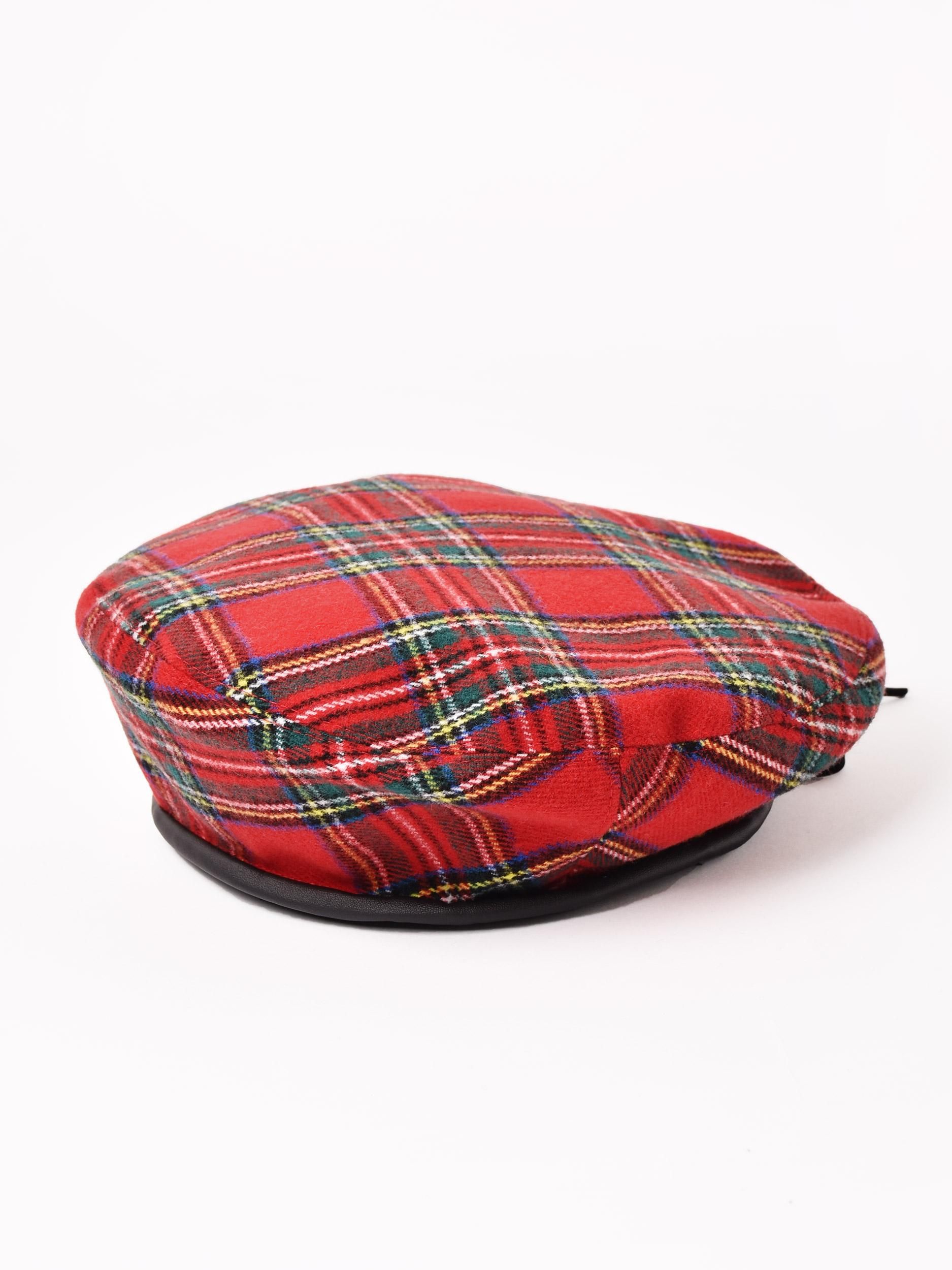 2色展開】タータンチェック柄 ベレー帽 レッド - 古着屋