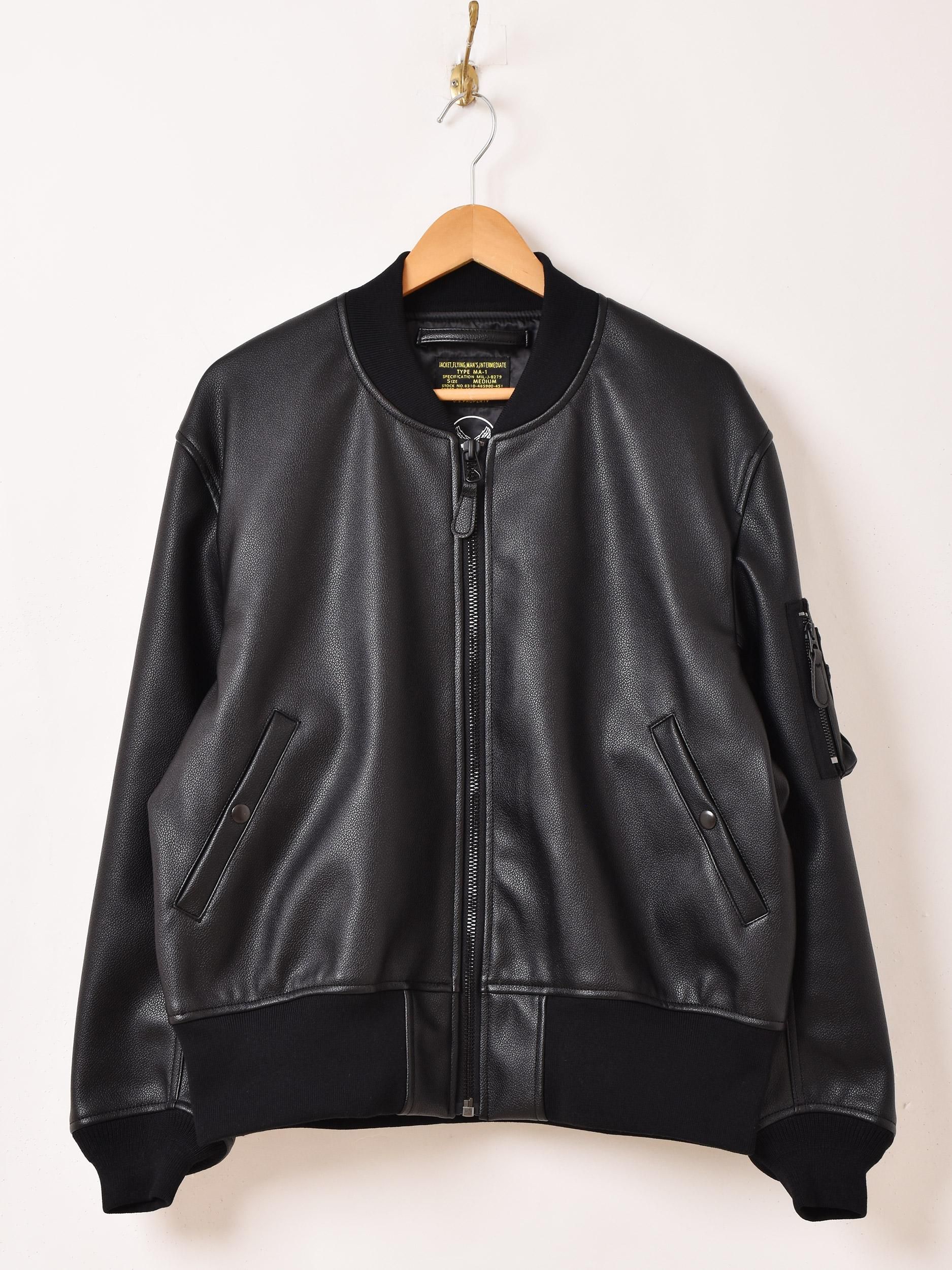 Backers」フェイクレザー MA-1 フライトジャケット ブラック - 古着屋