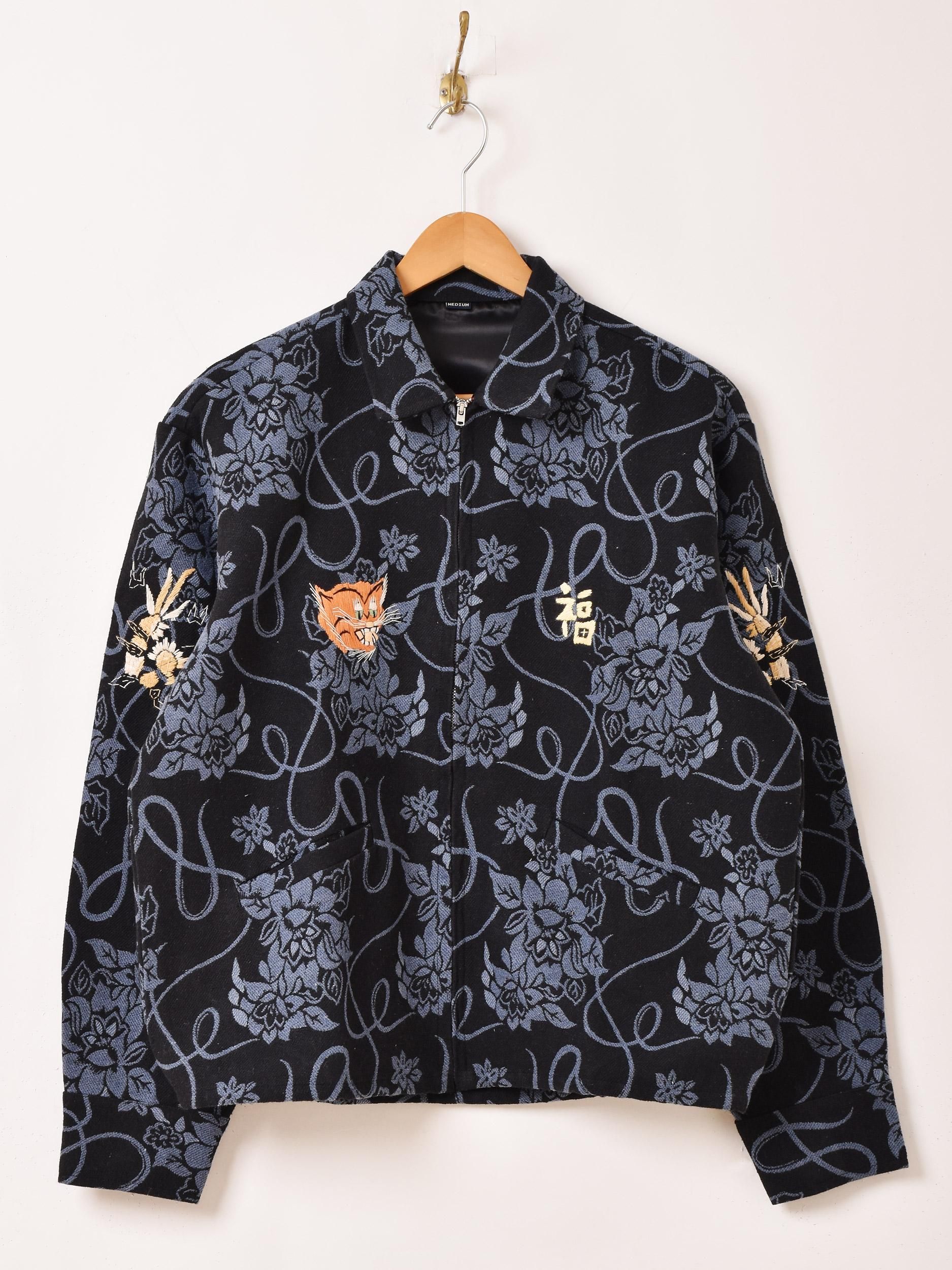 2色展開】花柄 ゴブラン織り ベトジャンタイプ ジャケット ブラック