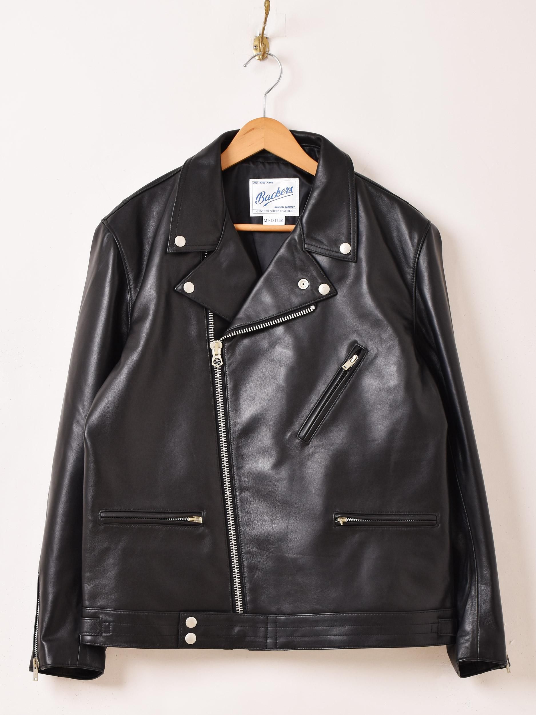 Backers」シープスキン レザー ライダースジャケット ブラック - 古着