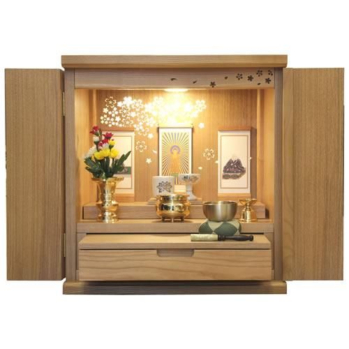 ミニ仏壇 モダン仏壇 シェリー 16号 ナチュラル色 桜透かし彫り ツイン