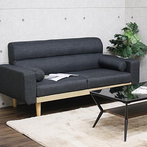 ナチュラル2.5Pソファ グレー｜広々2人掛け・2口コンセント付きで快適