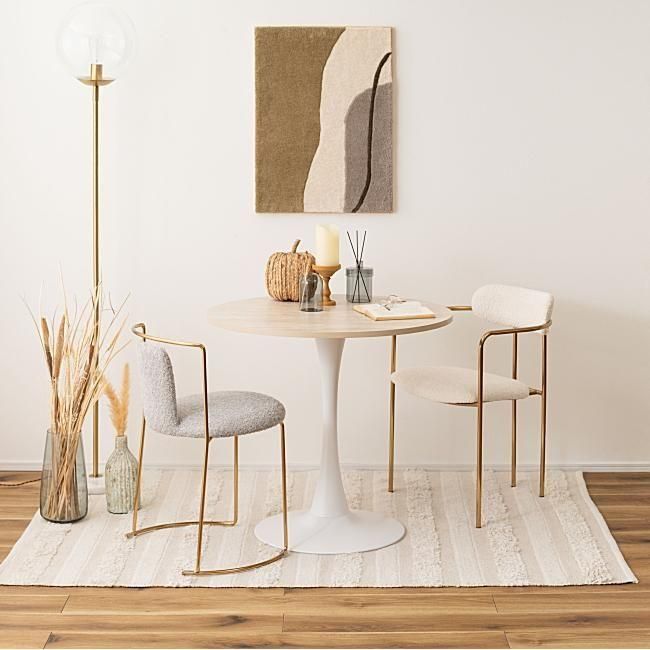 大理石調ラウンドテーブル 幅80cm ダイニング・カフェ風 - リ