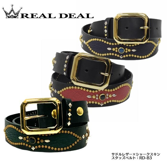 REALDEAL/リアルディール】サドルレザー×シャークスキン スタッズ