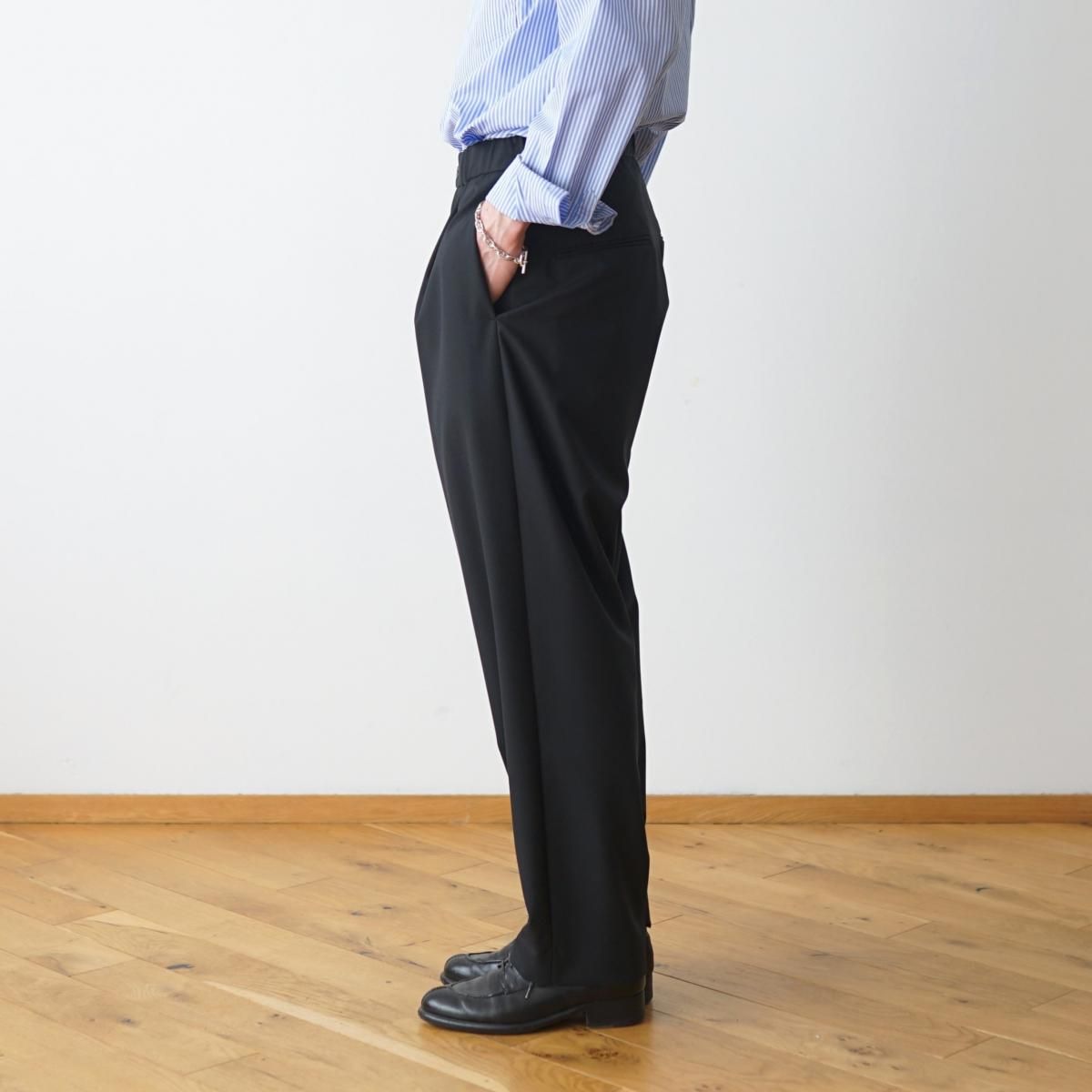 ATON / エイトン】 WOOL TROPICAL TAPERED EASY PANTS - BLACK / PARK