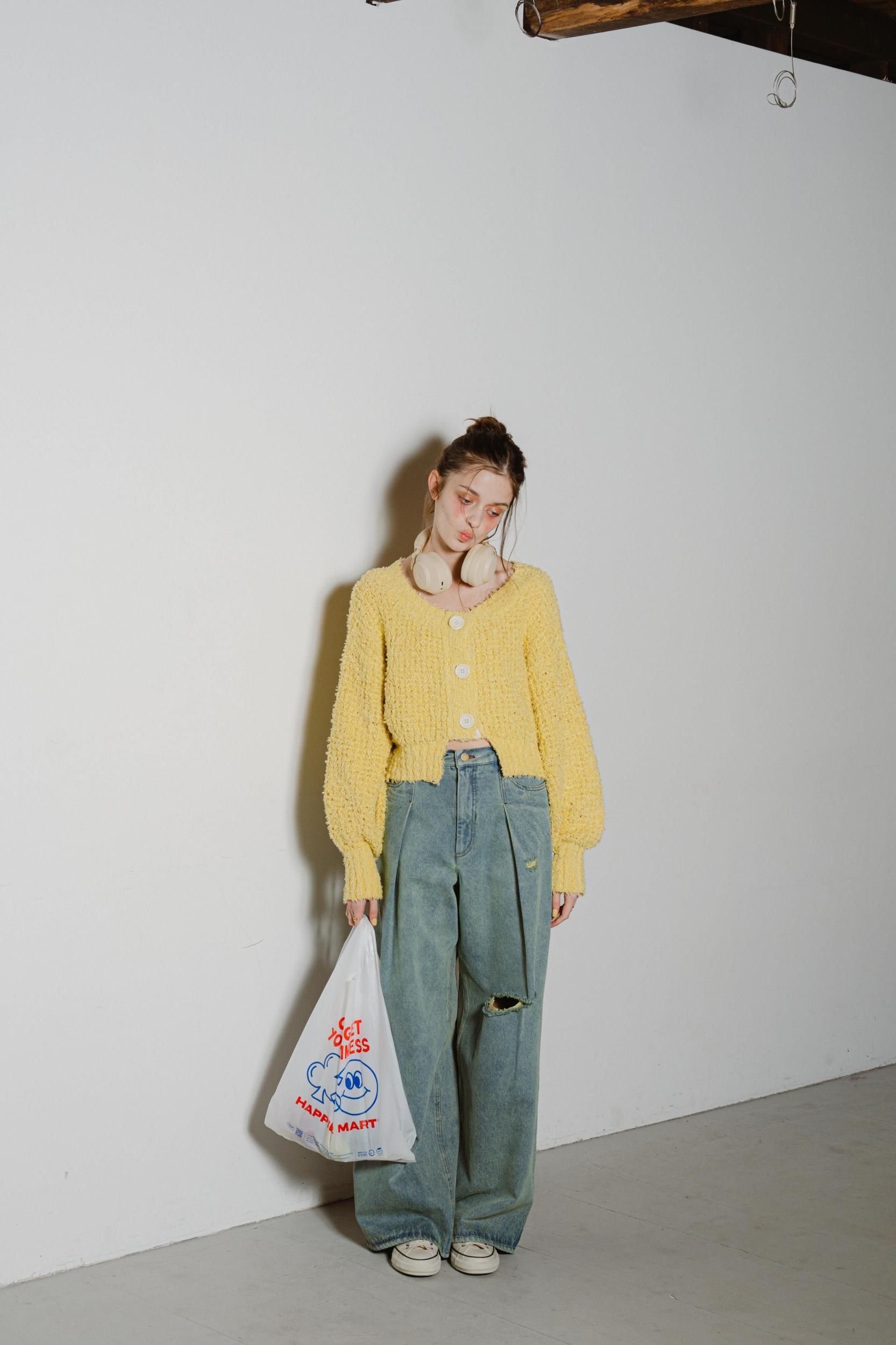 フリンジヤーンニットカーディガン（LIME） - PINUE