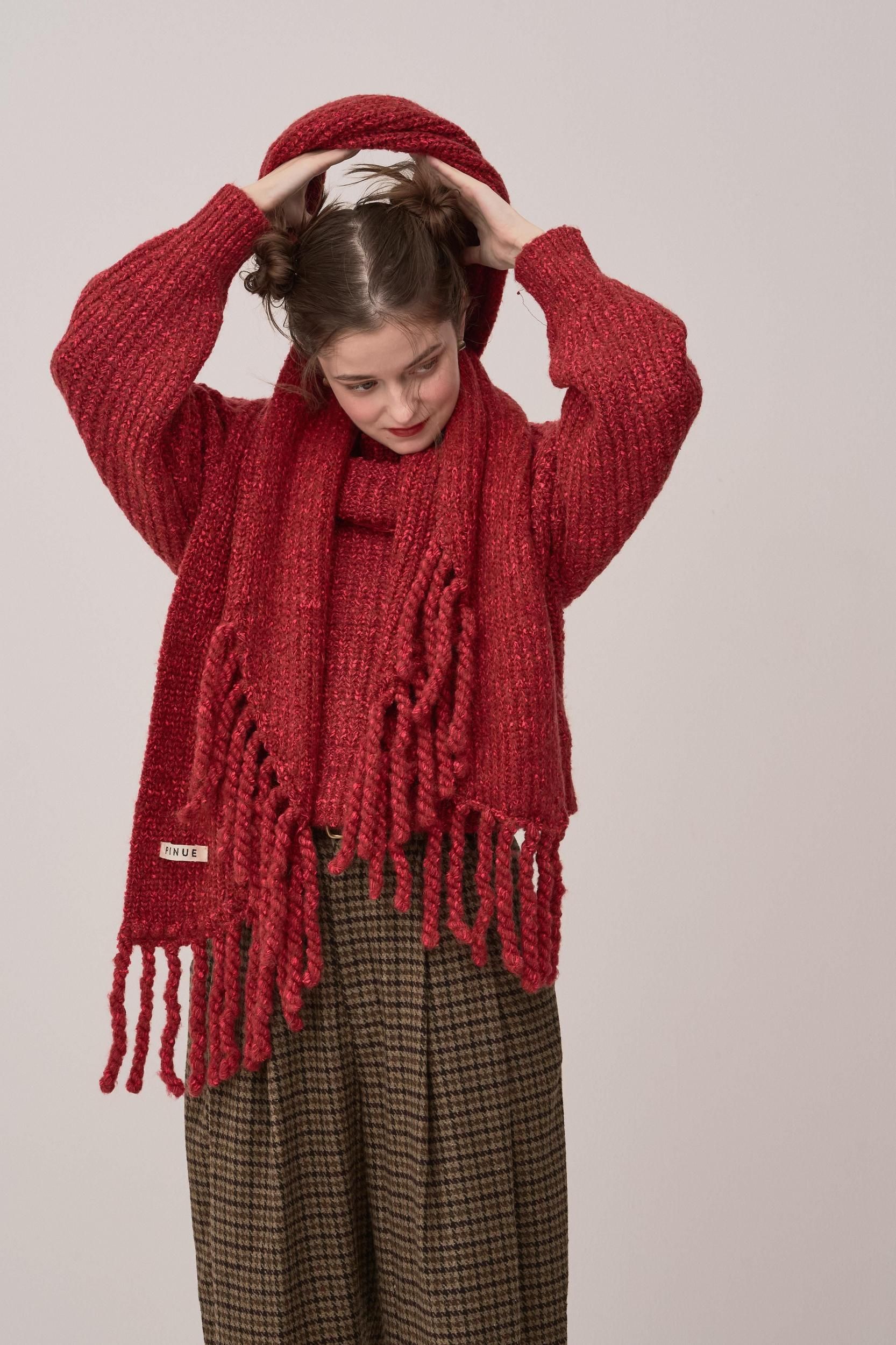 ツイストフリンジマフラー（RED） - PINUE