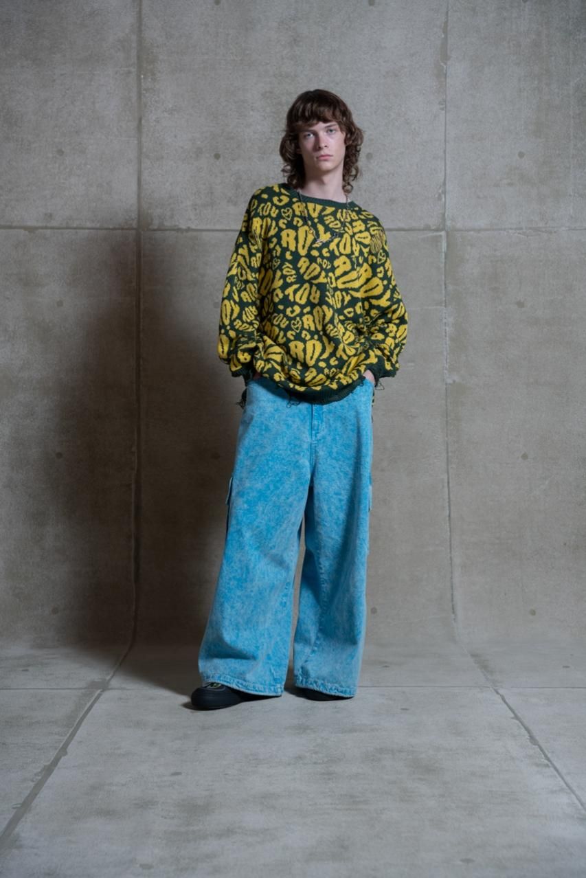 ROYロゴ総柄ダメージニット - ROY reflect overjoy