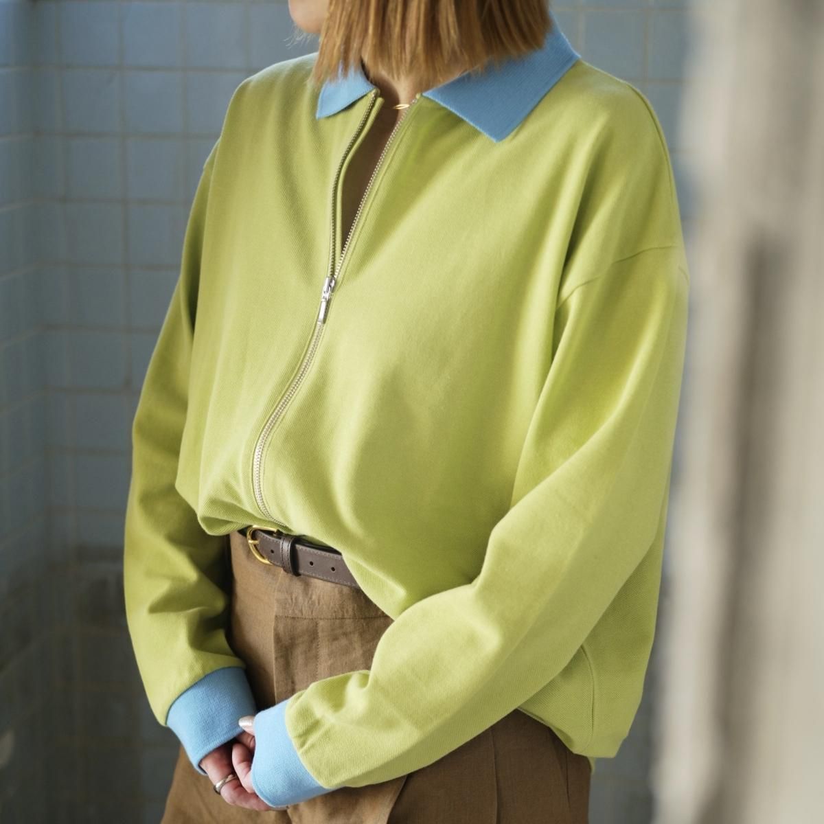 REVERBERATE ZIP LONG SLEEVE POLO (GREEN-BLUE)