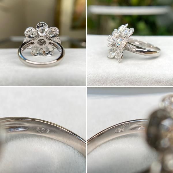 ムーンストーンとダイヤの花形リング 7号 ムーンストーンとダイヤの