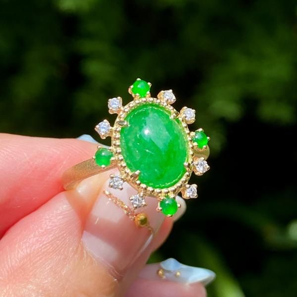 K18YG☆ろうかん翡翠の贅沢リング オリジナル制作 2.79/0.22/0.13ct