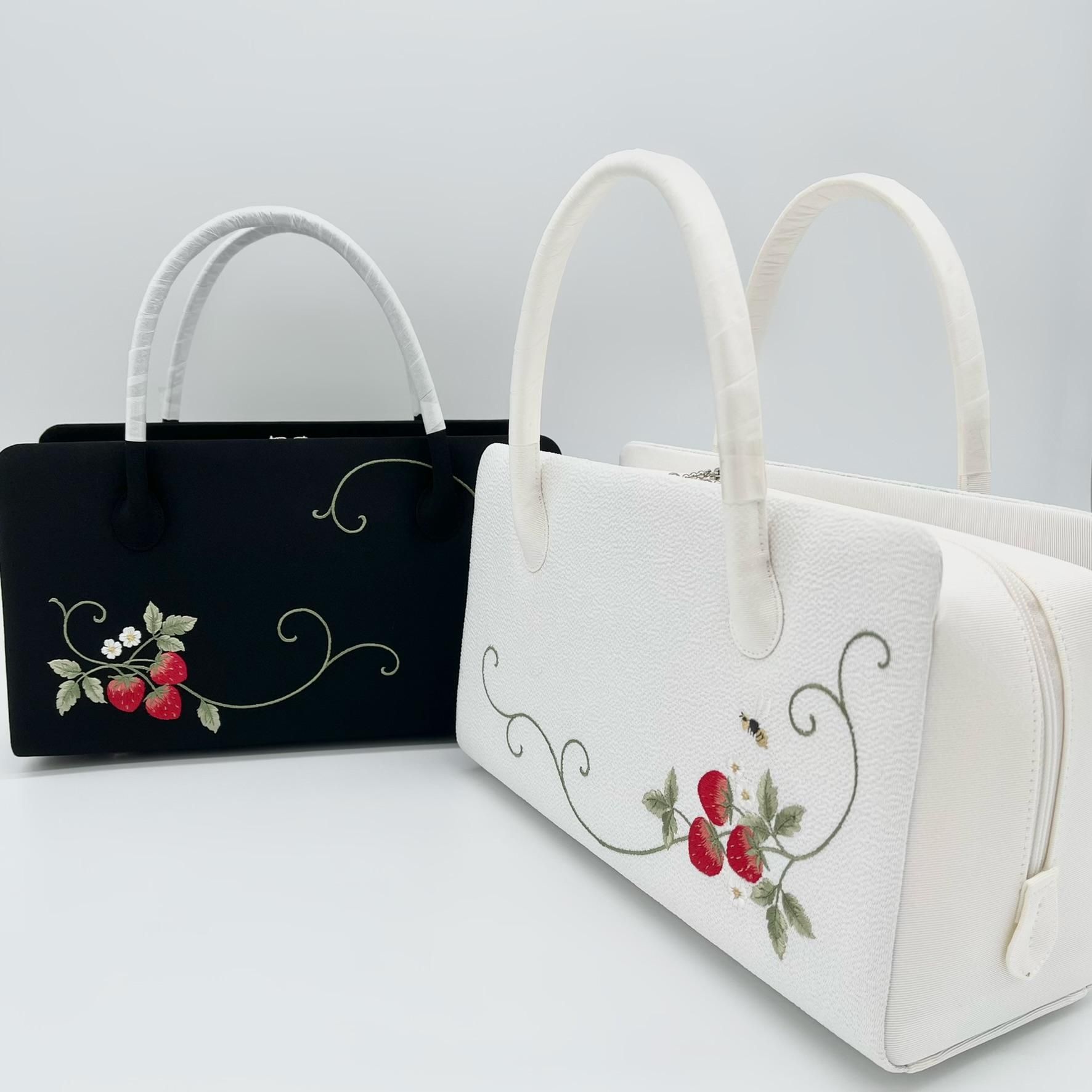 兎金] 利休バッグ（刺繍・苺に蜂）