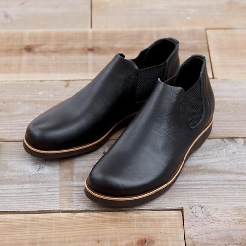 一枚革サイドゴア レディース／たつの蝋引きレザー／ブラック - コトカ