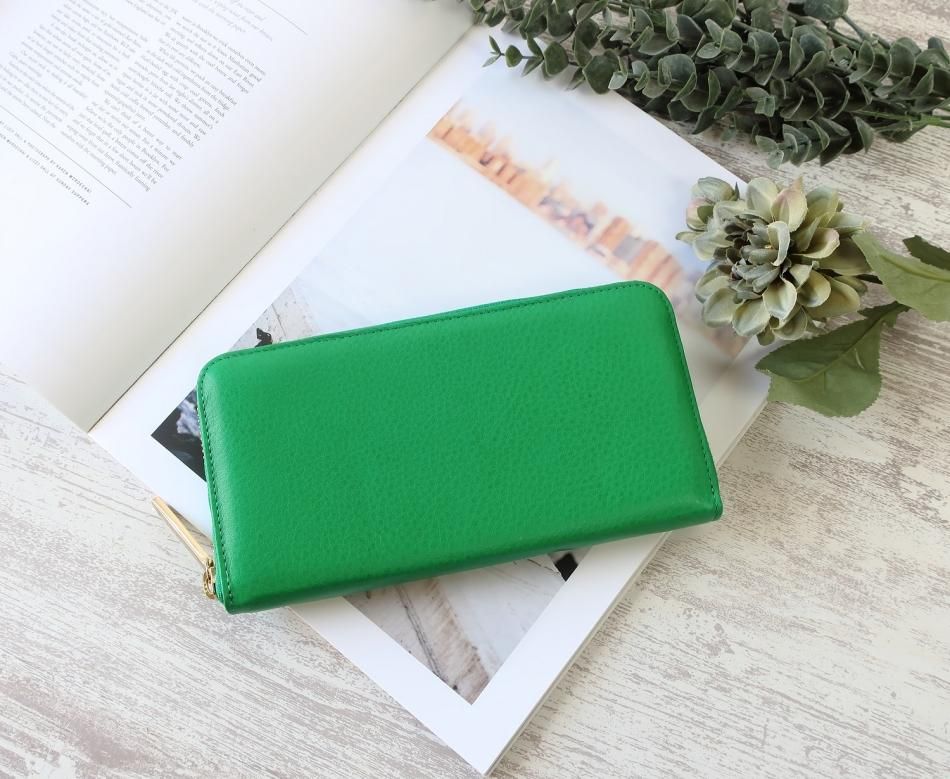 ラウンドファスナー・長財布☆彡グリーン・カード12枚収納 - naoao