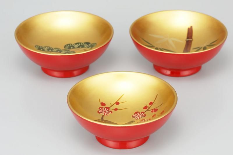 2.2小盃セット 朱内金 松竹梅 - 福西惣兵衛商店