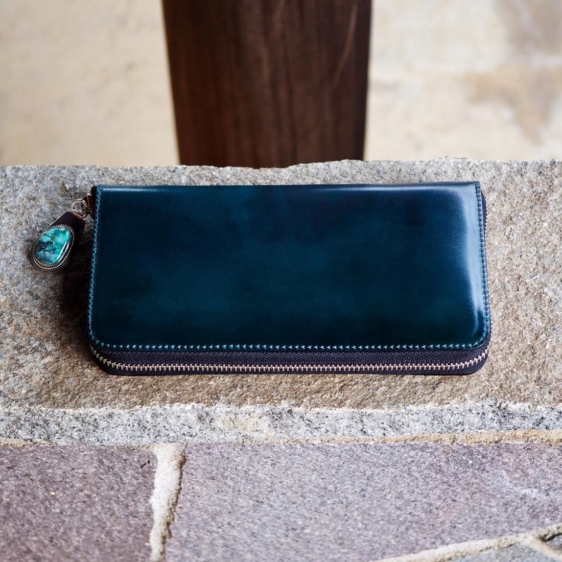 7SENSE】シェルコードバン・ラウンドジップ長財布/グリーン(HG