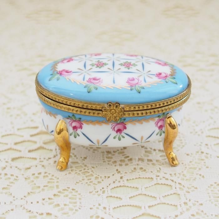 フランス リモージュ Limoges ブルーバック ピンクローズの