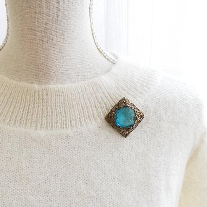 WESTERN GERMANY 西ドイツ ゴールドトーン アクアブルー ガラス