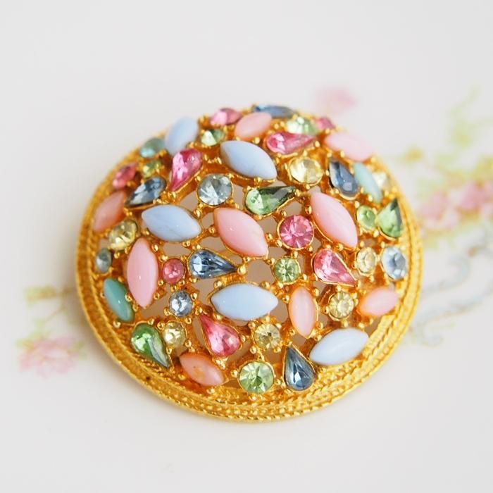 Art アート ゴールドトーン パステル マルチカラーラインストーン