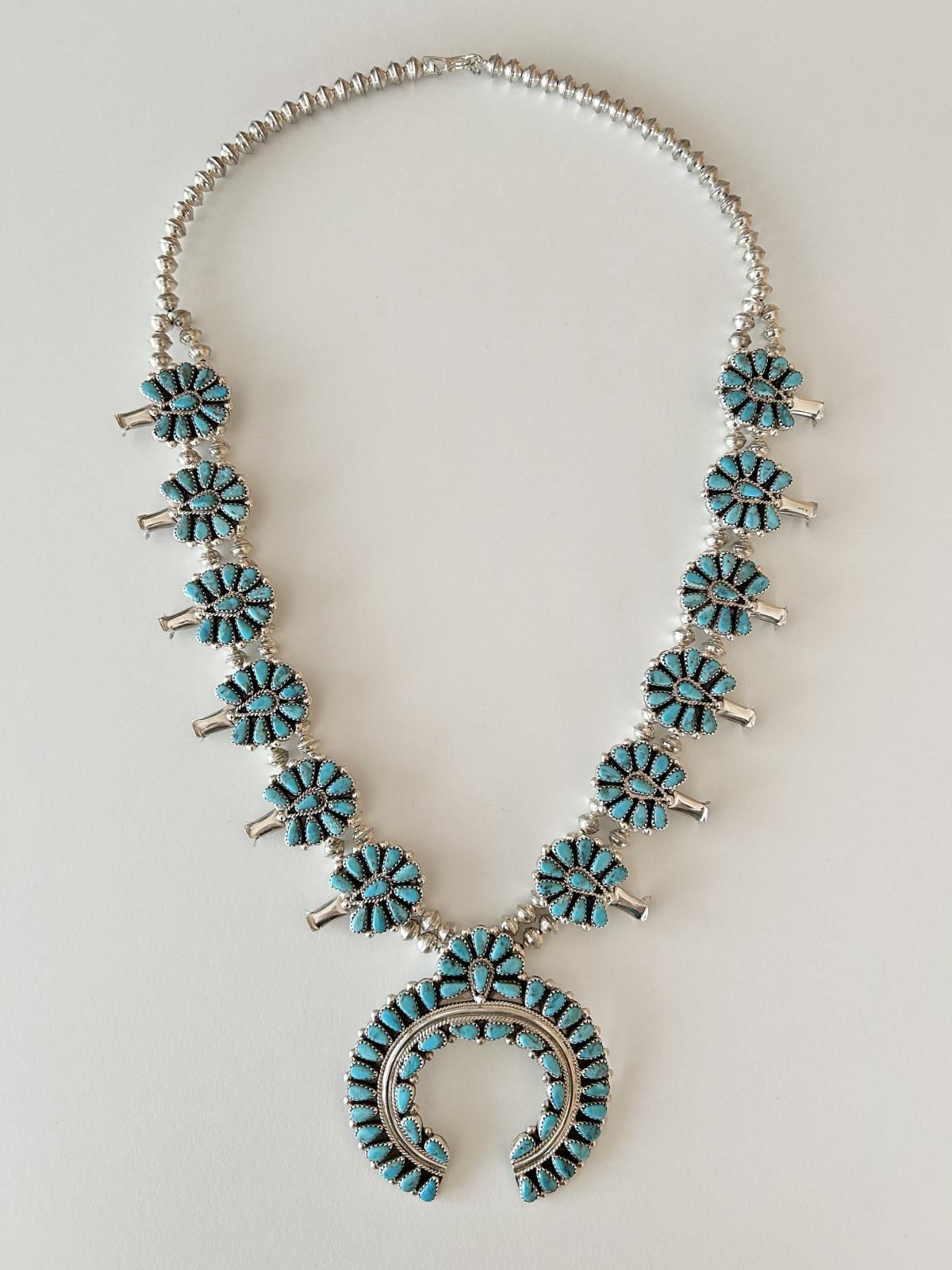ナバホ族 キングマンターコイズスカッシュブロッサムネックレス
